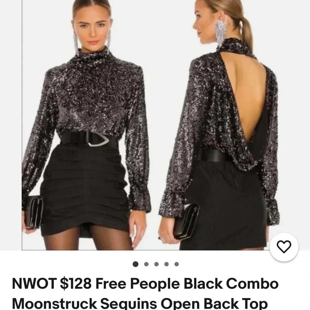 Free People - Moonstruck Elegant Black Sequin Women's Top